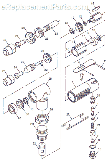 Page A Diagram and Parts List for CP876 T023996 Chicago Pneumatic Angle Grinder
